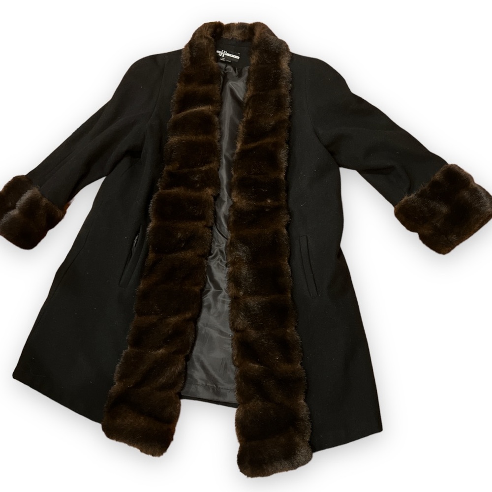 Vintage JP 1893 Womens 1X Black Coat Fur And Leather Gloves 8 1/2